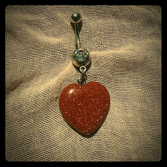 Belly Ring Gold Sandstone dangle heart